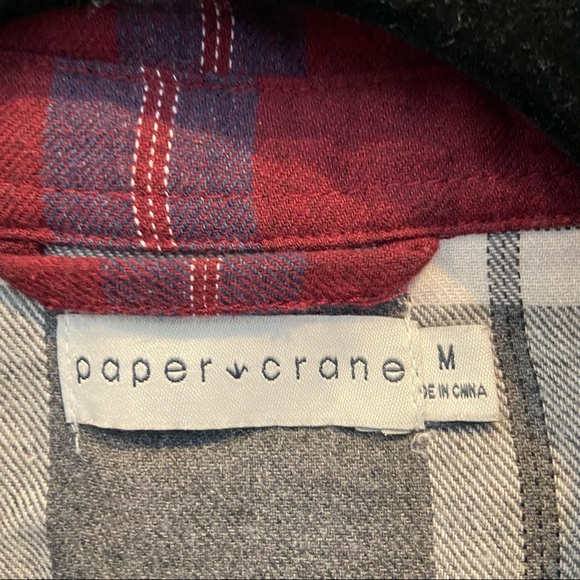 PAPER CRANE Red Plaid Shacket Full Zip Raw Hem Shirt Jacket Medium - Picture 7 of 7